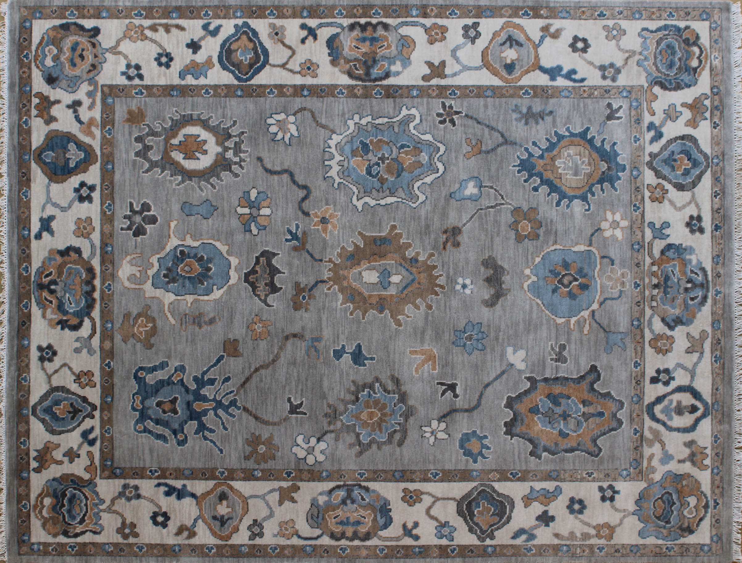 Oushak Gray and Ivory Transitional Rug 8ft x 10ft - Handknotted Carpet Manufacturer Mirzapur